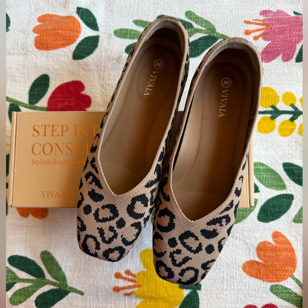 VIVAIA Margot 2.0 Dark Leopard Print Brown Knit Ballet Flat